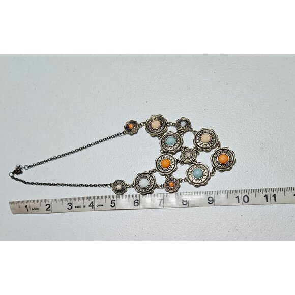 Vintage Antique Style Multi Stone Floral Statement Bib Necklace Retro Fashion - Picture 5 of 6